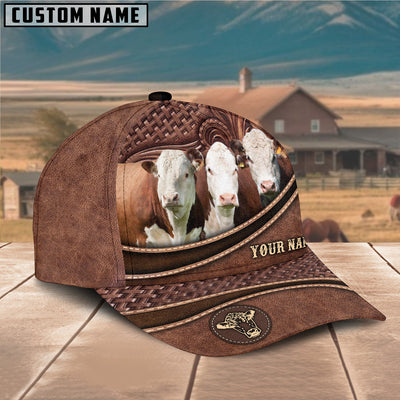 Personalized Hereford Cattle Carving Leather Pattern Classic Cap