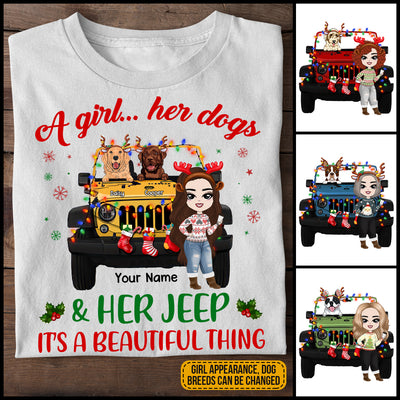 89Customized A girl her dogs and her jeep its a beauiful thing Christmas jeep girl and dogs Customized Shirt