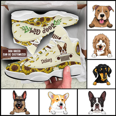 89Customized Jeep girl Sunflower pattern Dog and Cat Customized White Air JD13 Shoes