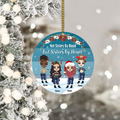 89Customized Side by side or miles apart sisters will always be connected by heart Chibi girl Personalized Ornament