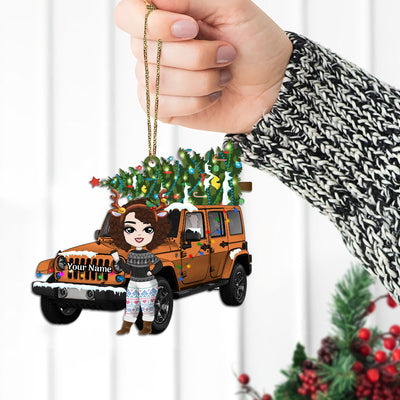 89Customized Jeep girl with Christmas tree Customized Ornament