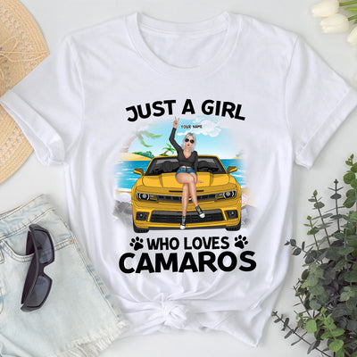 89Customized Just a girl who loves Camaros and dogs Customized Shirt