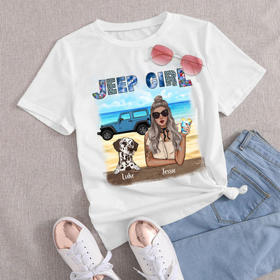 89Customized Jeep Girl And Her Dogs Personalized Shirt
