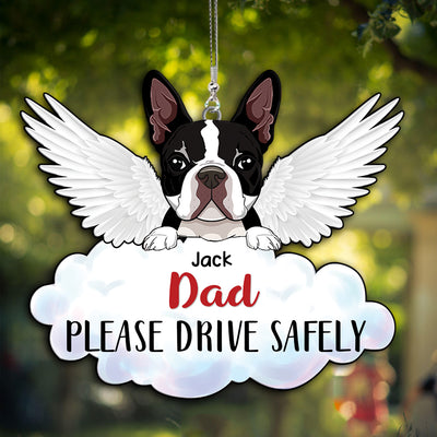 89Customized Please drive safely Angel Dog Dog lovers Car Ornament 2 Sides