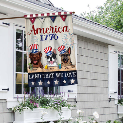 89Customized America 1776 Land that I love patriot dog Customized Garden Flag