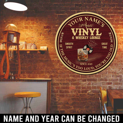 89Customized Vinyl and whiskey lounge personalized wood sign