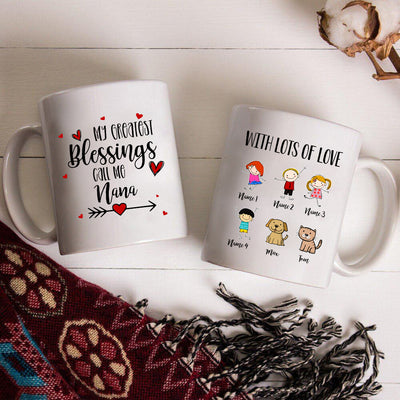 89Customized Personalized Mug Family My Greatest Blessings Call Me Grandma Dog