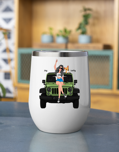 89Customized Just A Girl Who Loves Jeep And Dogs Personalized (No straw included) Wine Tumbler