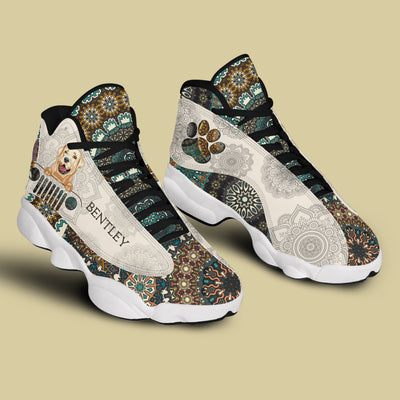 89Customized Jeep and Dog Mandala Pattern Customized White and Black Air JD13 Shoes
