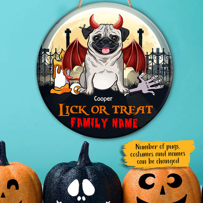 89Customized Lick Or Treat Pugs Welcome Personalized Wood Sign