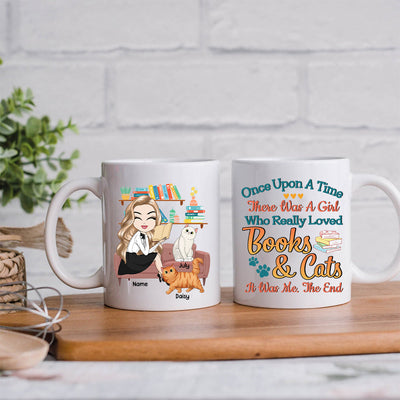 89Customized Once upon a time there was a girl who really loved books & cats Personalized Mug