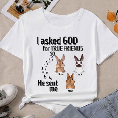 89Customized I asked God for a true friend Rabbit Lovers Pesonalized Shirt