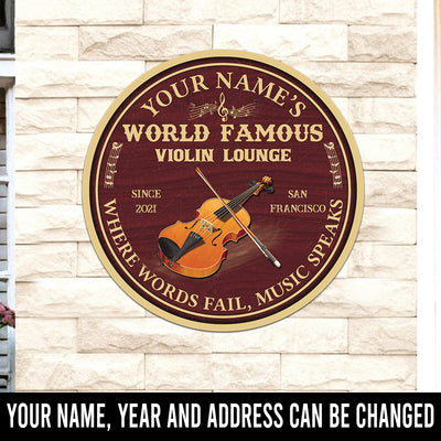 89Customized violin lounge where words fail music speaks personalized wood sign