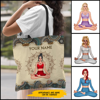 89Customized Yoga girl mandala pattern Customized Tote Bag