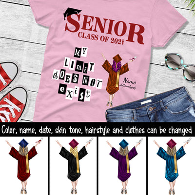 89Customized My limit does not exist senior 2021 graduation personalized shirt
