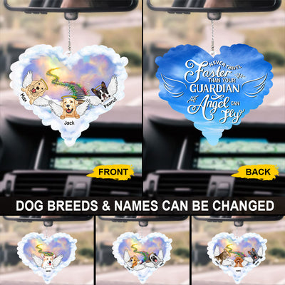 89Customized Never travel faster than your guardian angel can fly Rainbow Bridge Angel Dog Dog lovers Car Ornament 2 Sides