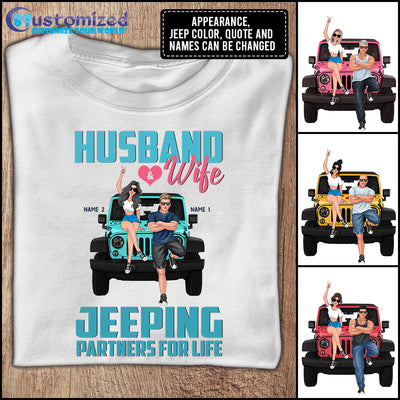 89Customized Husband & Wife Jeeping Partners For Life Personalized Shirt