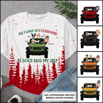 89Customized AIl I want for Christmas is dogs and my Jeep Personalized Shirt