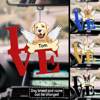 89Customized Love Sign Angel Dog Car Ornament 2 Sides