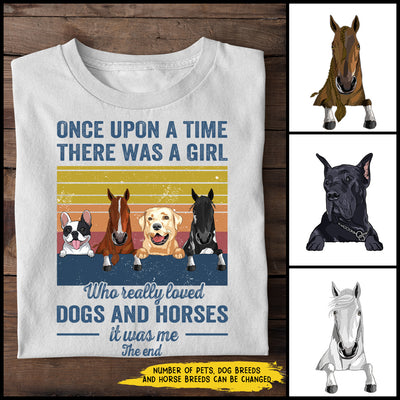 89Customized Once upon a time there was a girl who loved dogs and horses personalized shirt