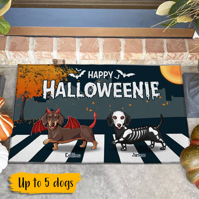 89Customized Happy Halloweenie Dachshund Personalized Doormat