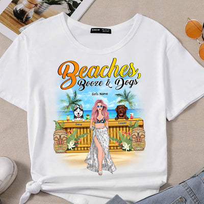 89Customized Beaches, Booze and dogs girl and dog Customized Shirt