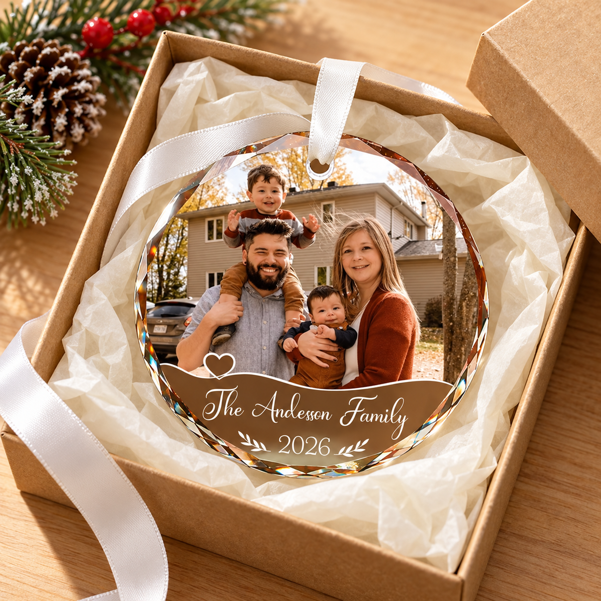 Fastpeace Custom Photo Glass Ornament 2026 - Personalized Family Christmas Ornament