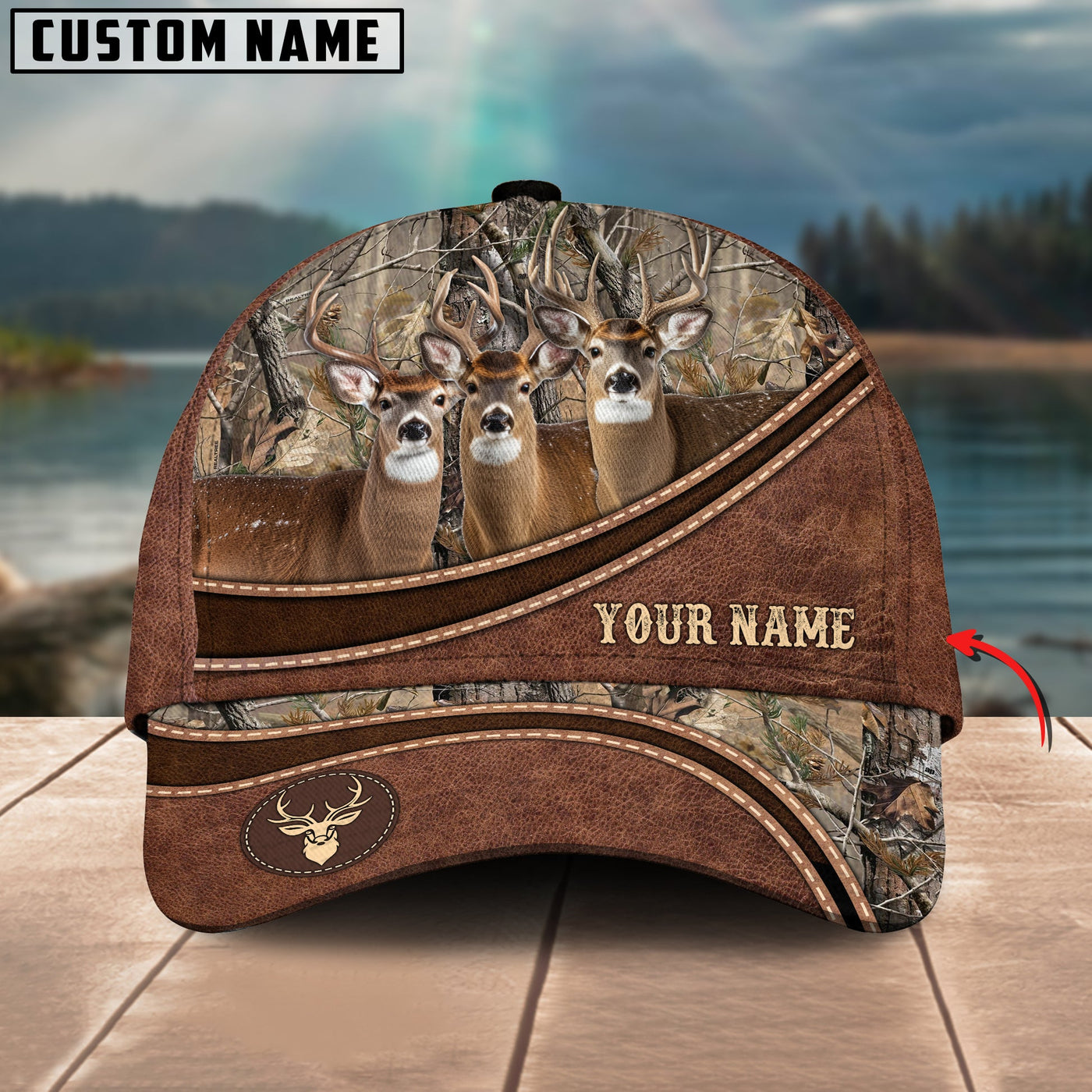 Personalized Hunting Brown Leather Pattern Classic Cap