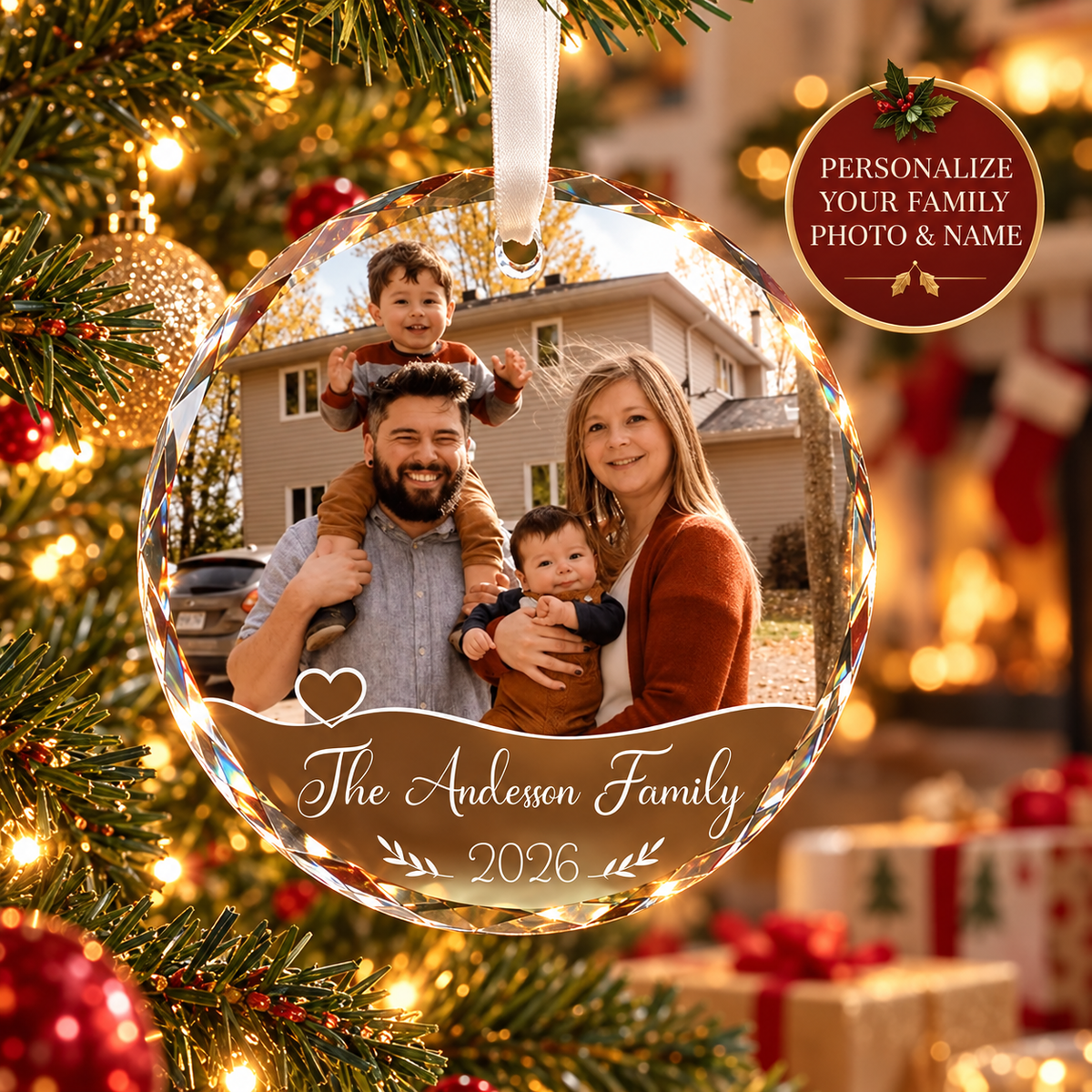 Fastpeace Custom Photo Glass Ornament 2026 - Personalized Family Christmas Ornament