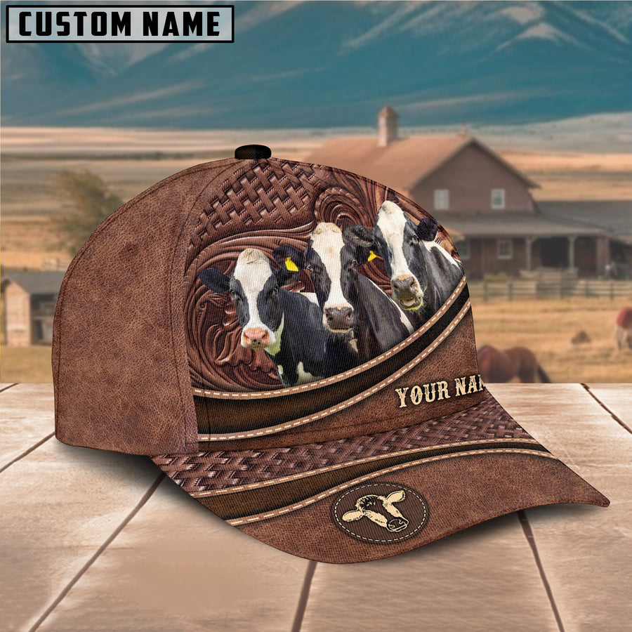 Personalized Holstein Cattle Carving Leather Pattern Classic Cap