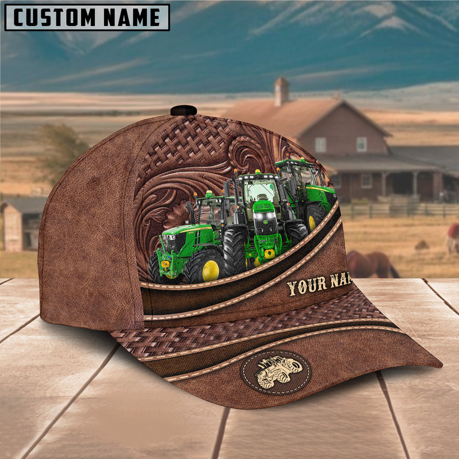 Personalized Tractor Carving Leather Pattern Classic Cap