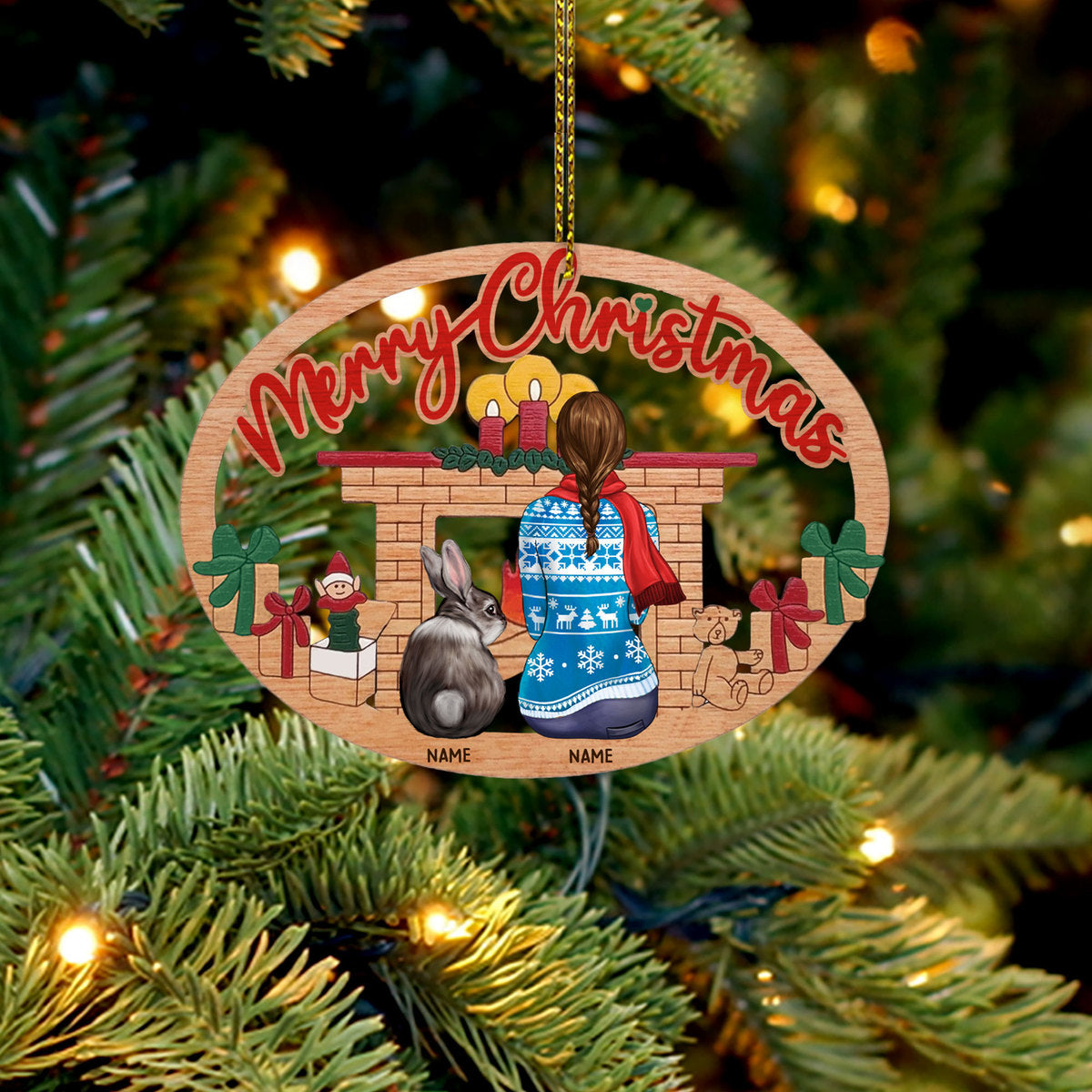 89Customized Merry Christmas Rabbit Lovers Personalized Ornament