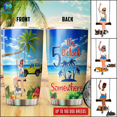 89Customized It's 5 o'clock somewhere Jeep Girl and Dog Customized Tumbler