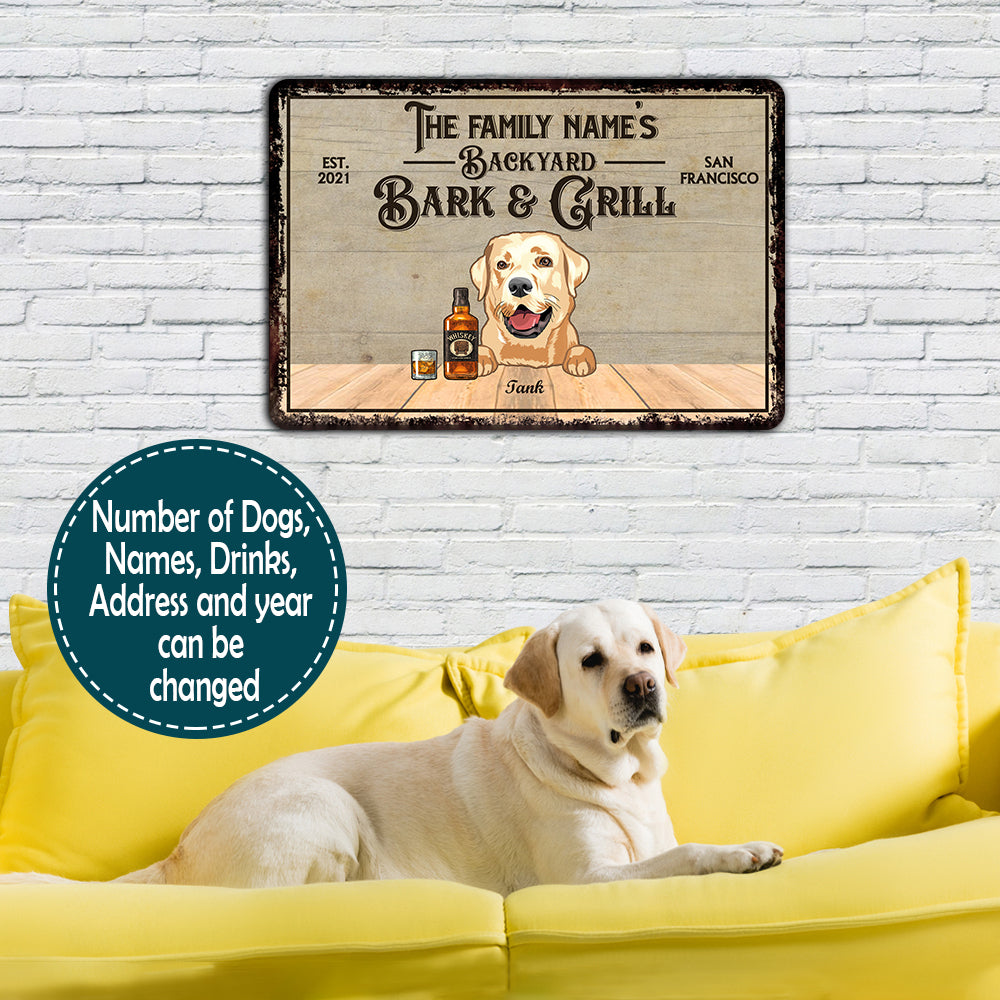 89Customized Dog Backyard Bark & Grill Funny Personalized Printed Metal Sign