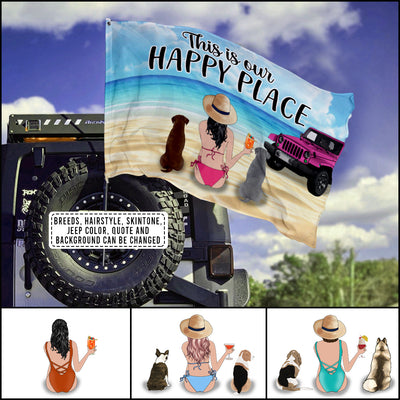 89Customized Jeep Girl With Her Dogs Personalized House Flag