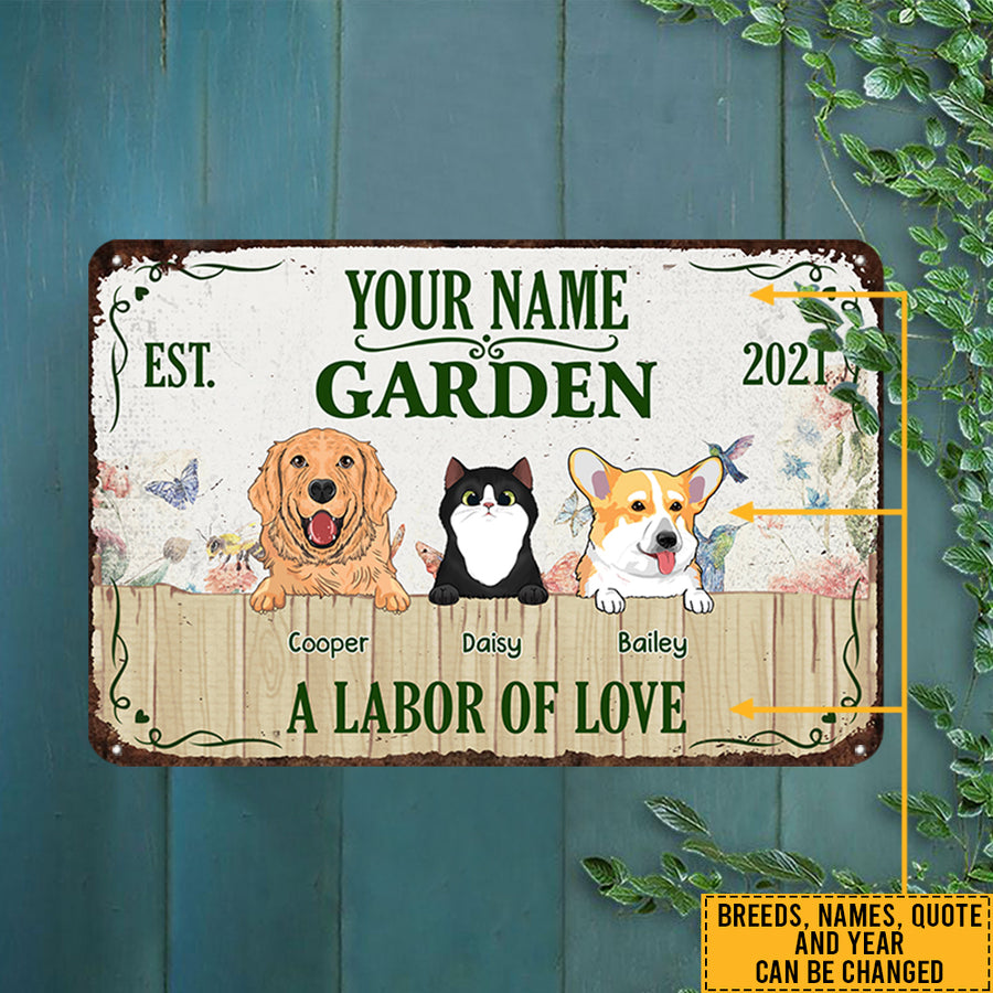 89Customized Welcome To Our Garden Dogs/Cats Lovers Personalized Printed Metal Sign