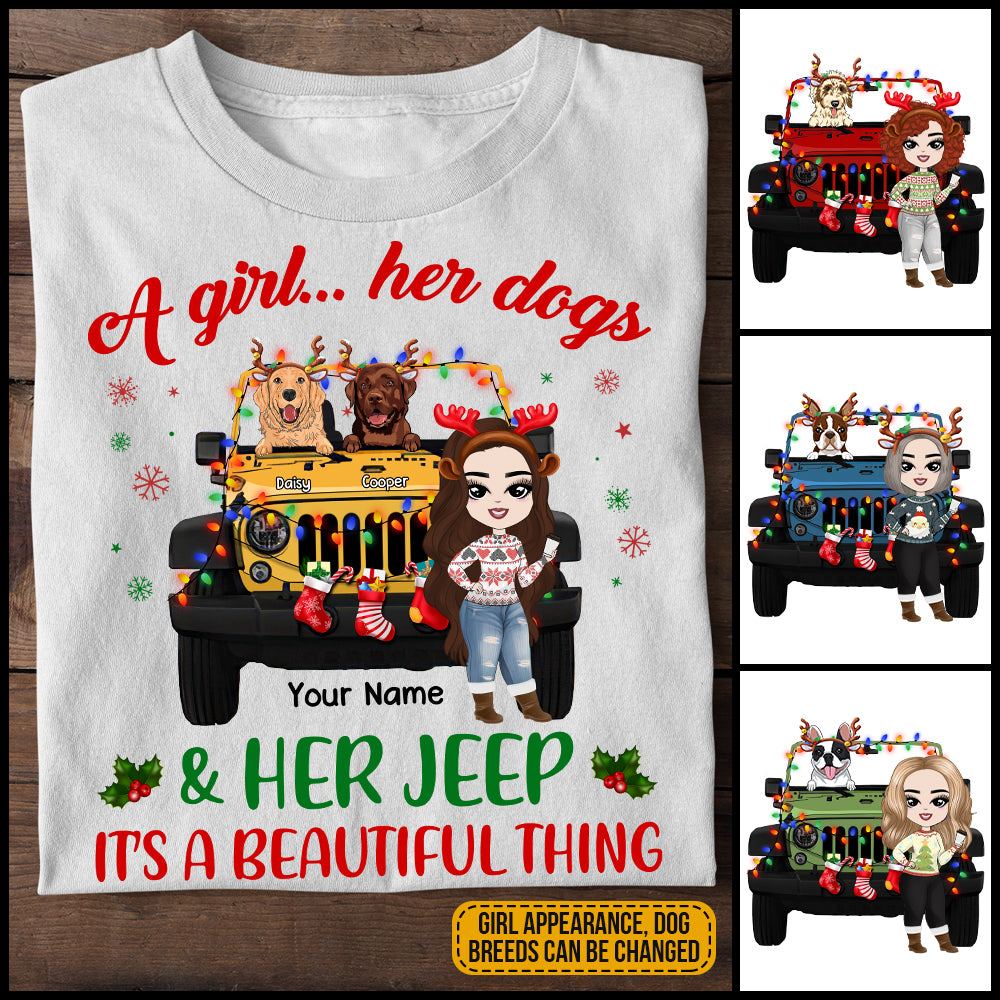 89Customized A girl her dogs and her jeep its a beauiful thing Christmas jeep girl and dogs Customized Shirt