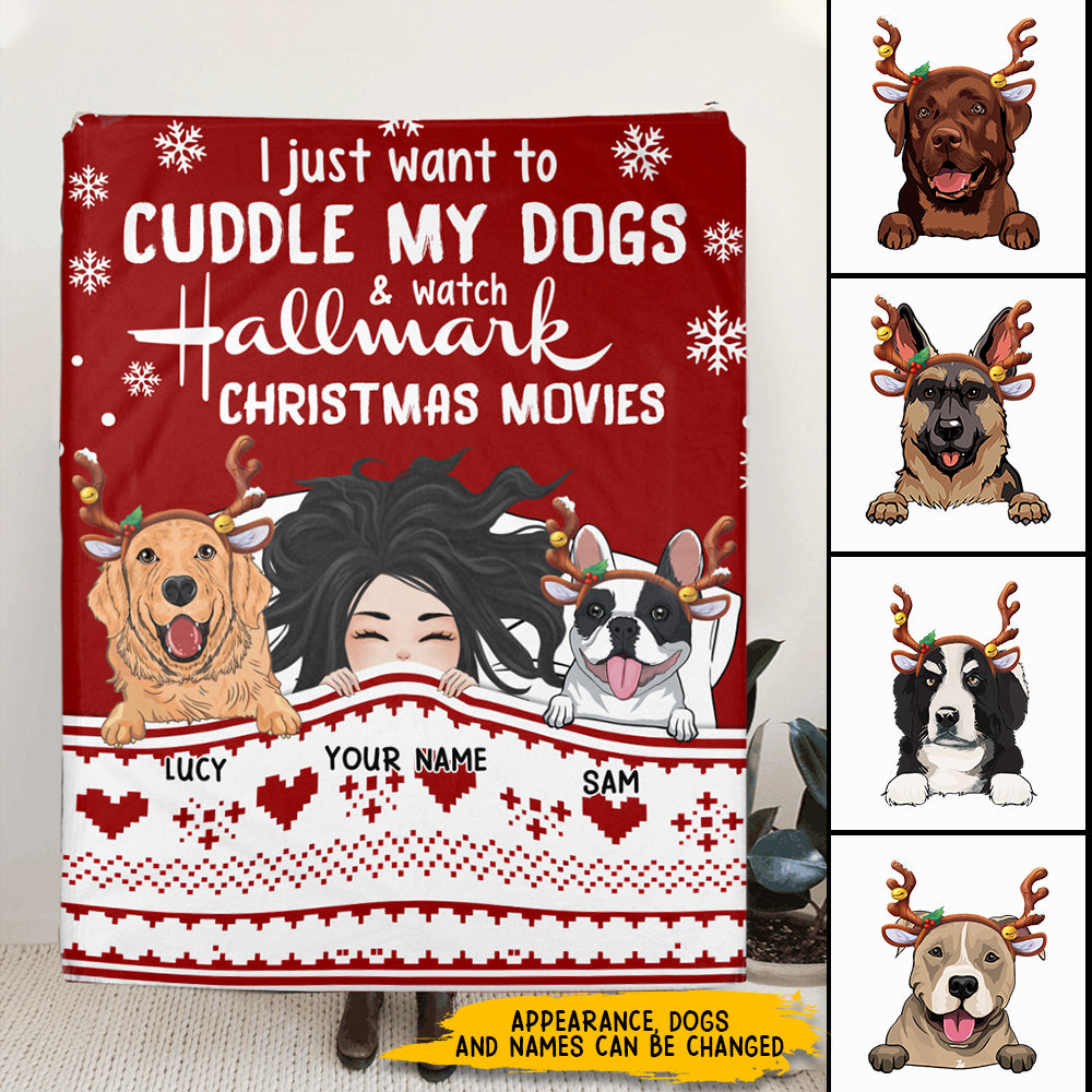 89Customized I just want to cuddle my dogs and watch Hallmark Christmas Movies Personalized Blanket