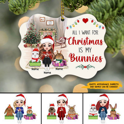 89Customized All I want for Christmas is my bunnies Rabbit Lovers Personalized Ornament