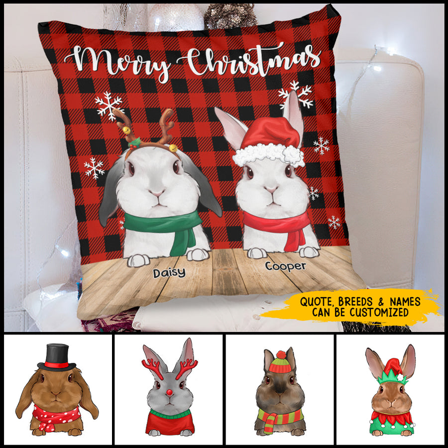 89Customized Merry Christmas Rabbit Lovers Personalized Pillow