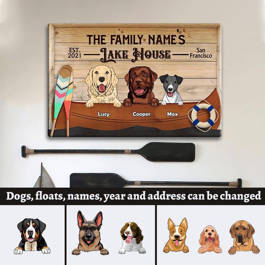 89Customized Lake House Dogs Living The Lake Life Personalized Printed Metal Sign