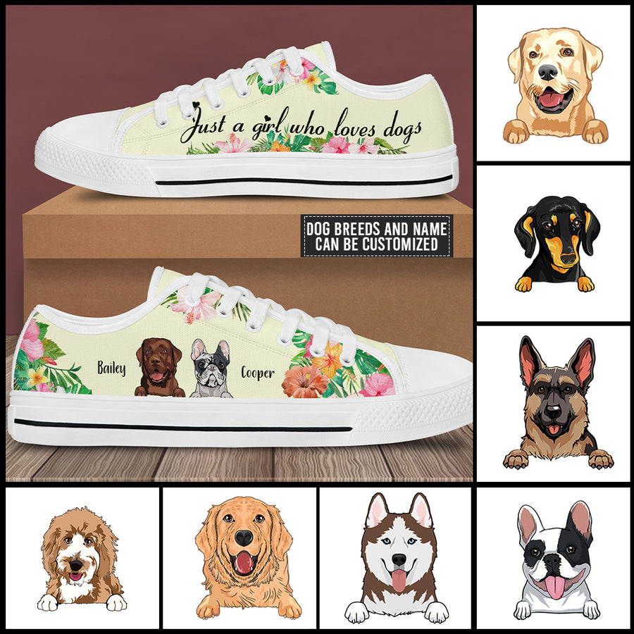 89Customized Just a girl who loves dogs Customized White Low Top Shoes