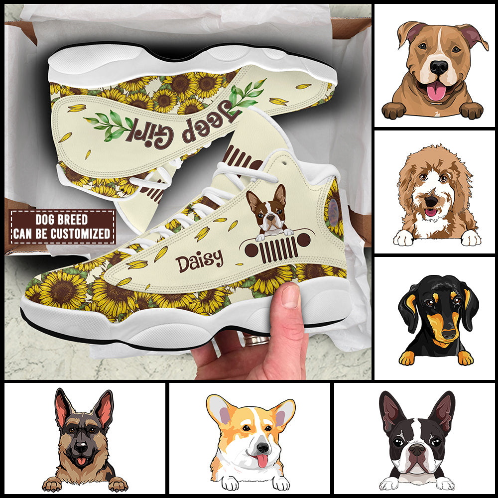 89Customized Jeep girl Sunflower pattern Dog and Cat Customized White Air JD13 Shoes