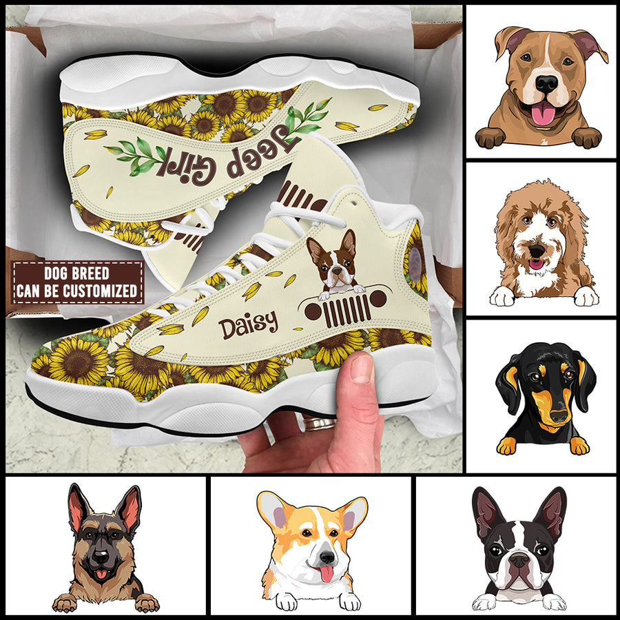 89Customized Jeep girl Sunflower pattern Dog and Cat Customized White Air JD13 Shoes