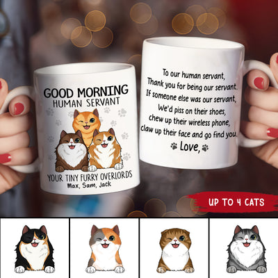 89Customized Good morning human servant cat version 2 personalized mug