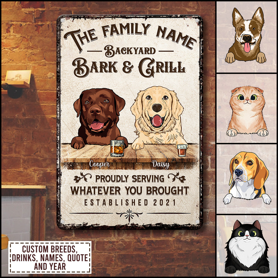 89Customized Deck/Patio/Backyard Bark & Grill Personalized Printed Metal Sign For Dog And Cat Lovers