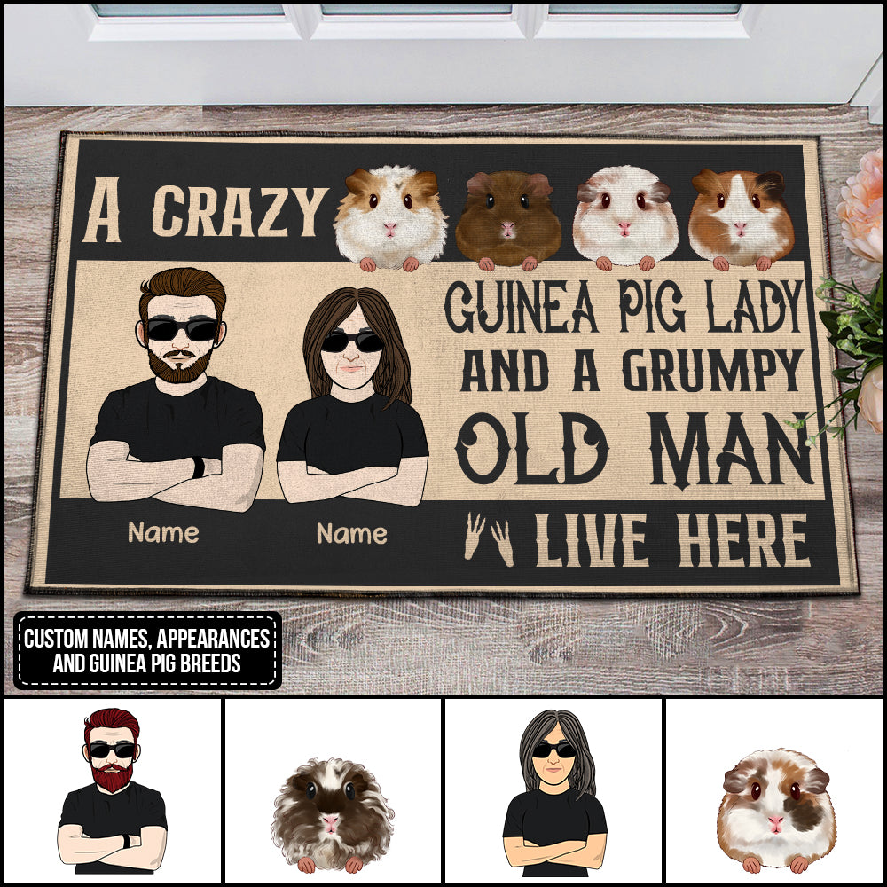 89Customized A crazy guinea pig lady and a grumpy old man live here Personalized Doormat