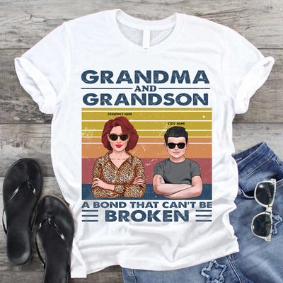 89Customized Grandma and Grandson a bond that can’t be broken Tshirt