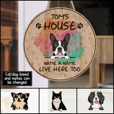 89C House Of Cat Dog Personalized Wood Sign