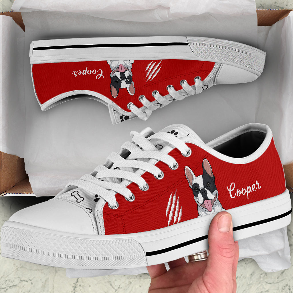 89Customized Funny Dog and Cat Customized White Low Top Shoes